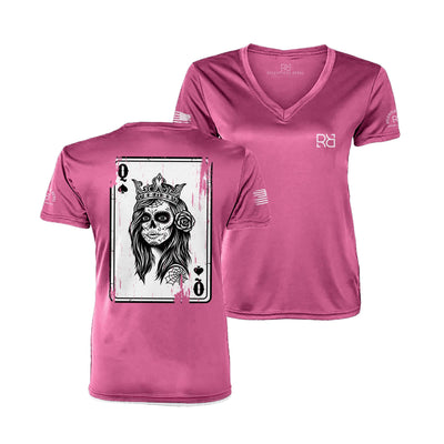 Neon Pink Rebel Queen "Rebel Ace" Women's V-Neck Dri Fit Tee