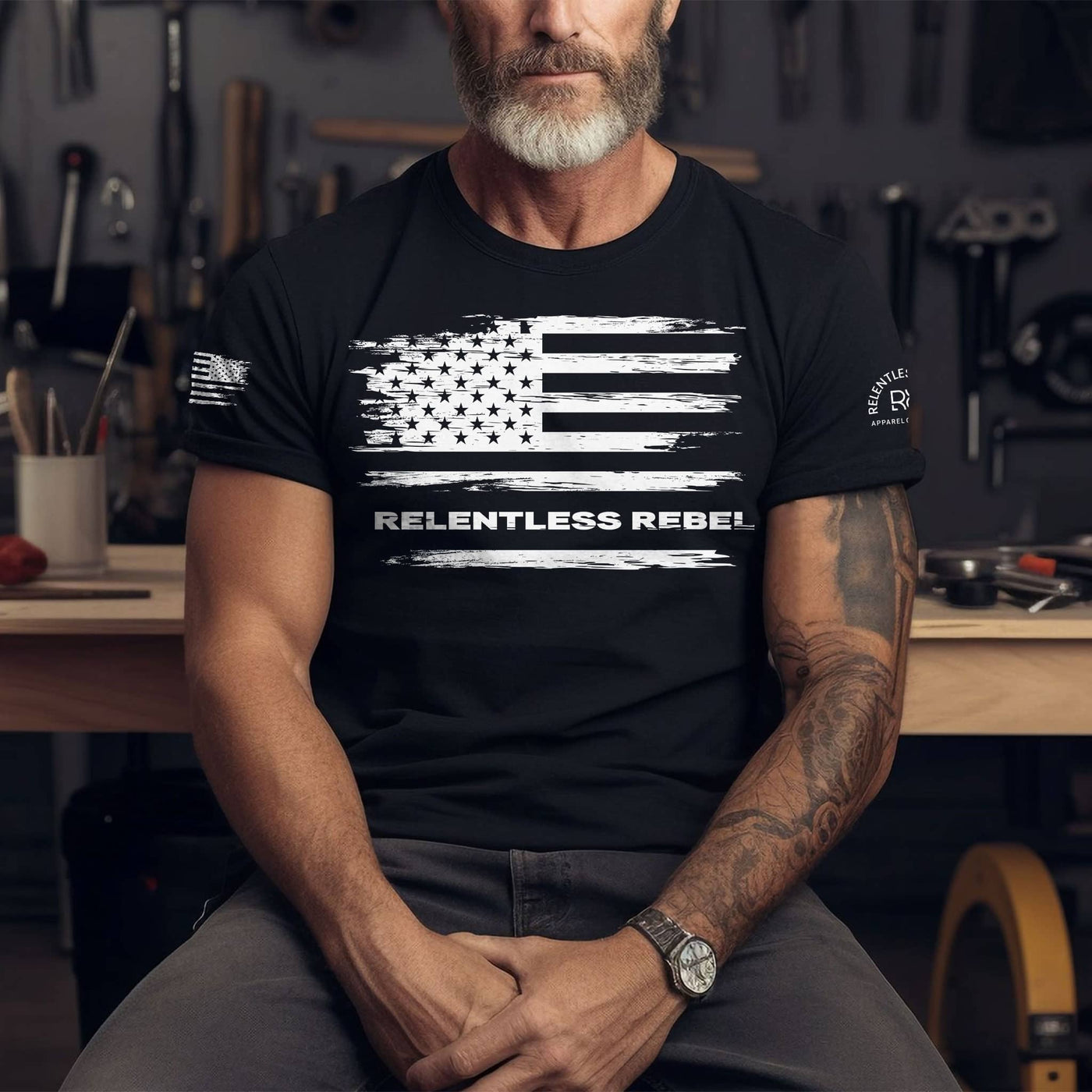 Solid Black Relentless Rebel Flag Men's Tee