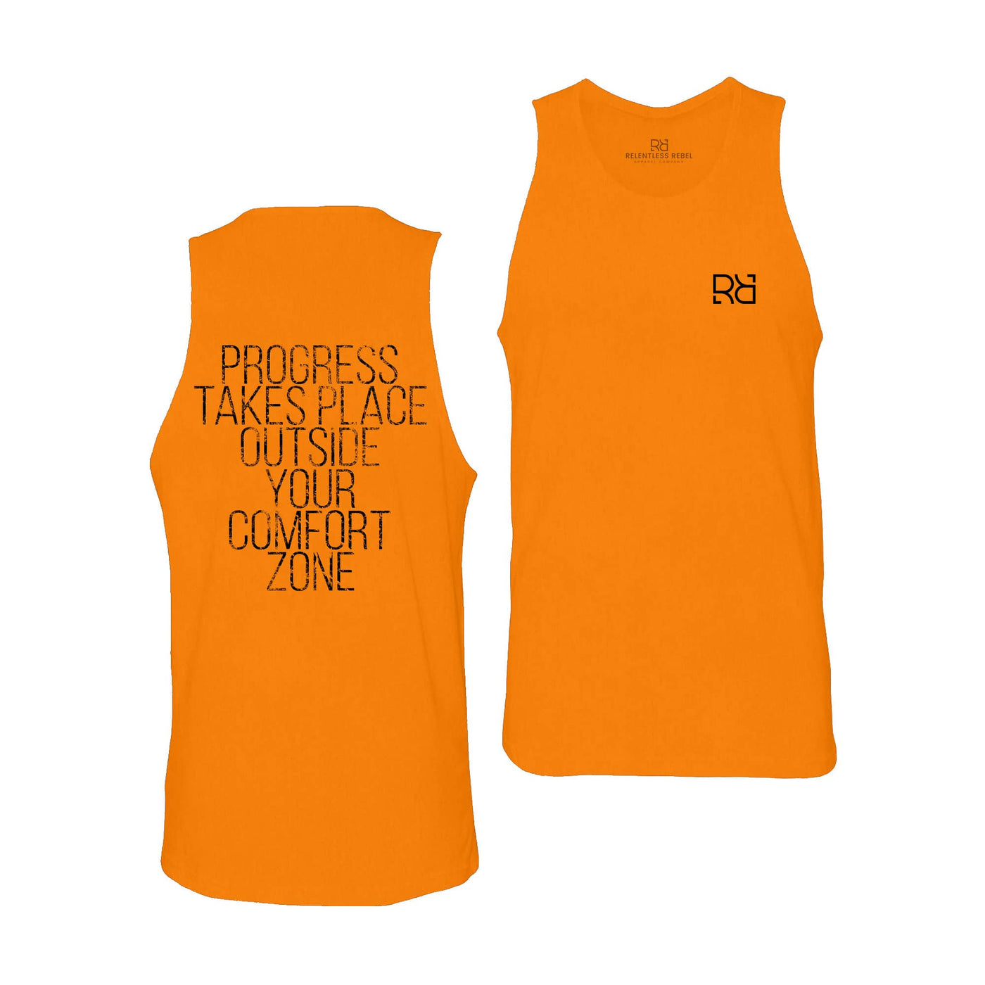 Orange Progress Takes Place Outside Your Comfort Zone Men's Tank Top