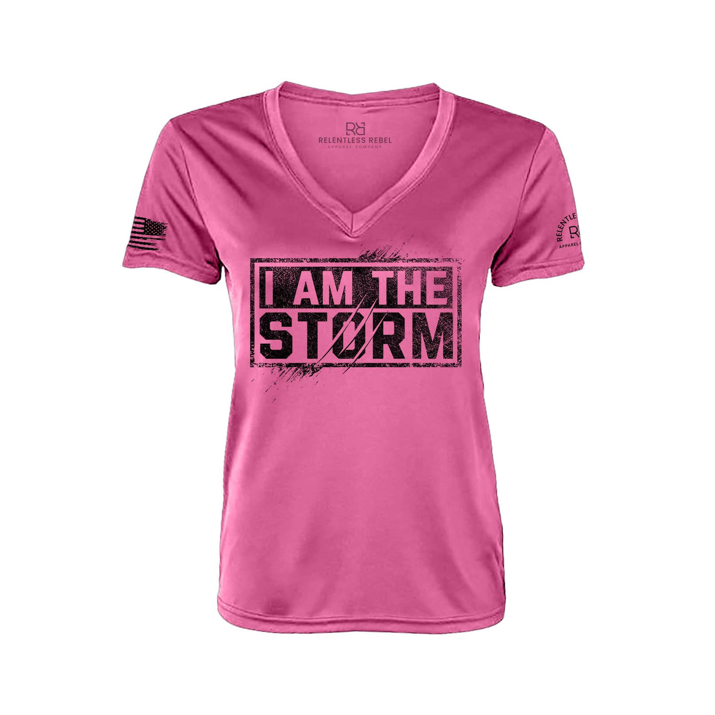 I Am The Storm Neon Pink Women's V-Neck Dry Fit Tee