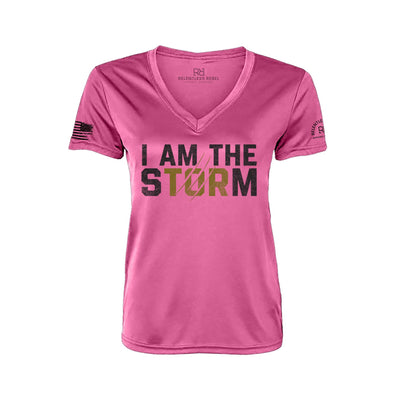 I Am The Storm Neon Pink Women's V-Neck Dry Fit Tee