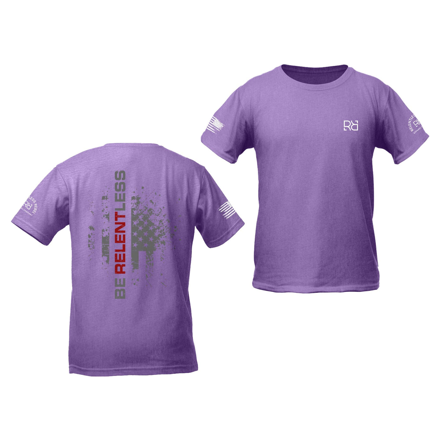 Heather Purple Youth Be Relentless Back Design Tee