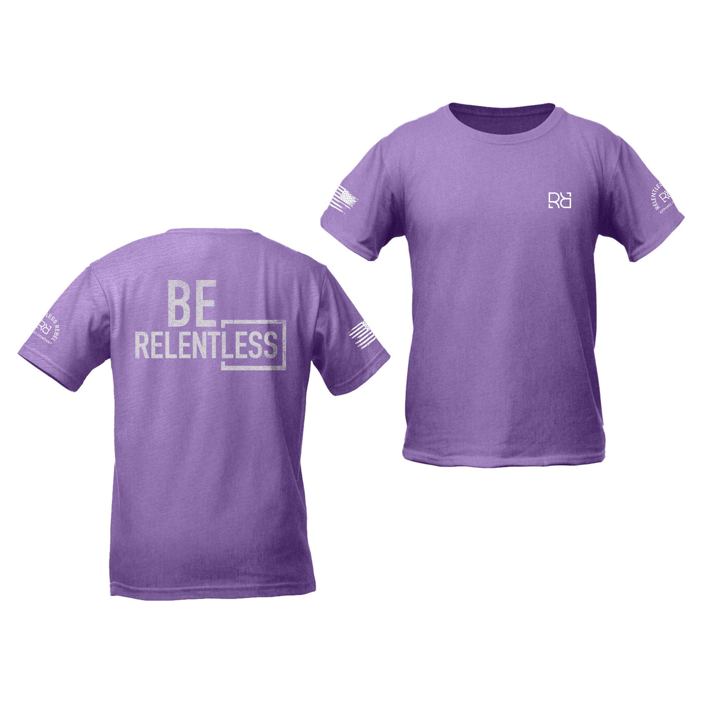 Heather Purple Youth Be Relentless Back Design Tee