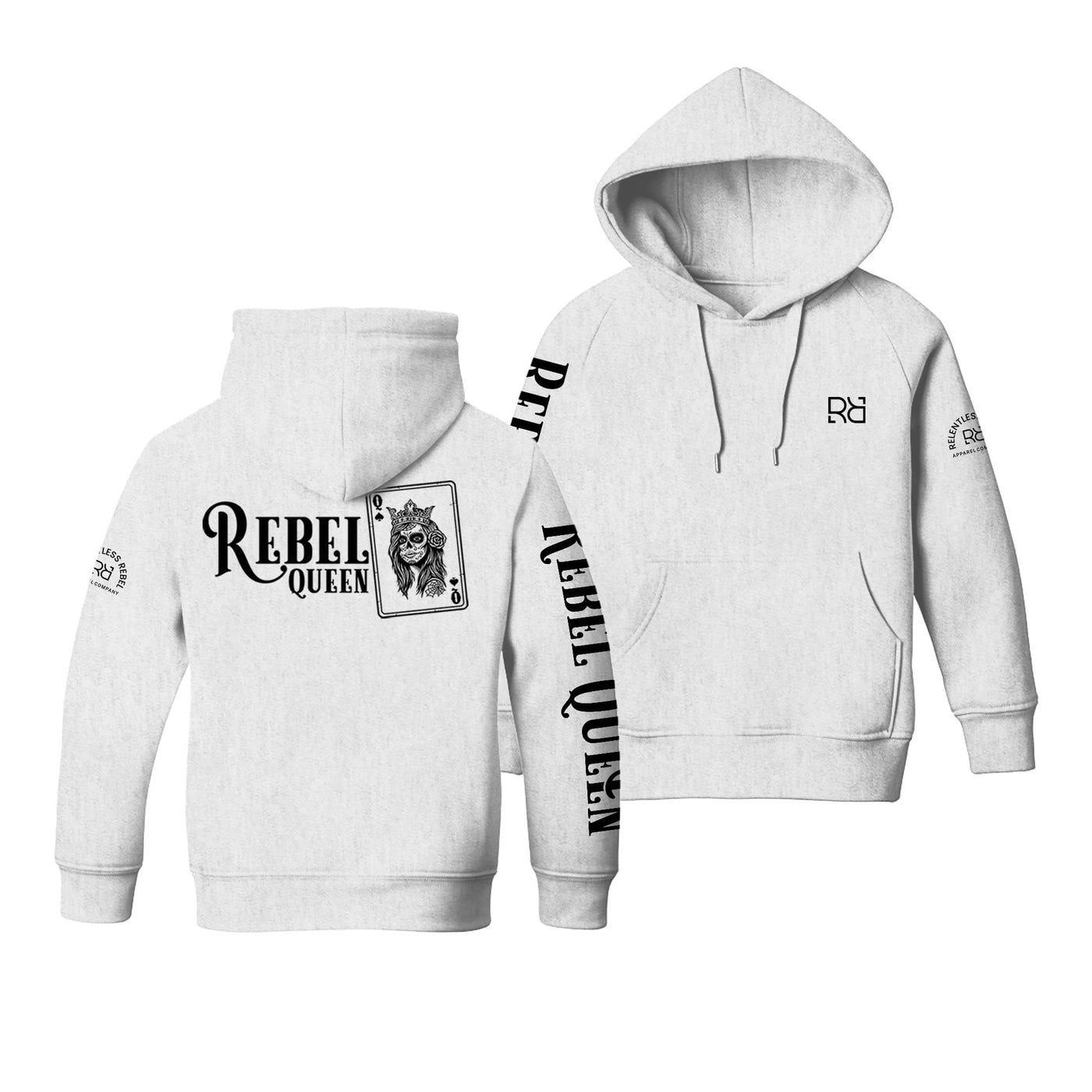 Relentless White Youth Rebel 'Mini' Queen - Rebel Ace Sleeve & Back Design Hoodie