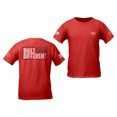 Heather Red Youth Built Different Back Design Tee