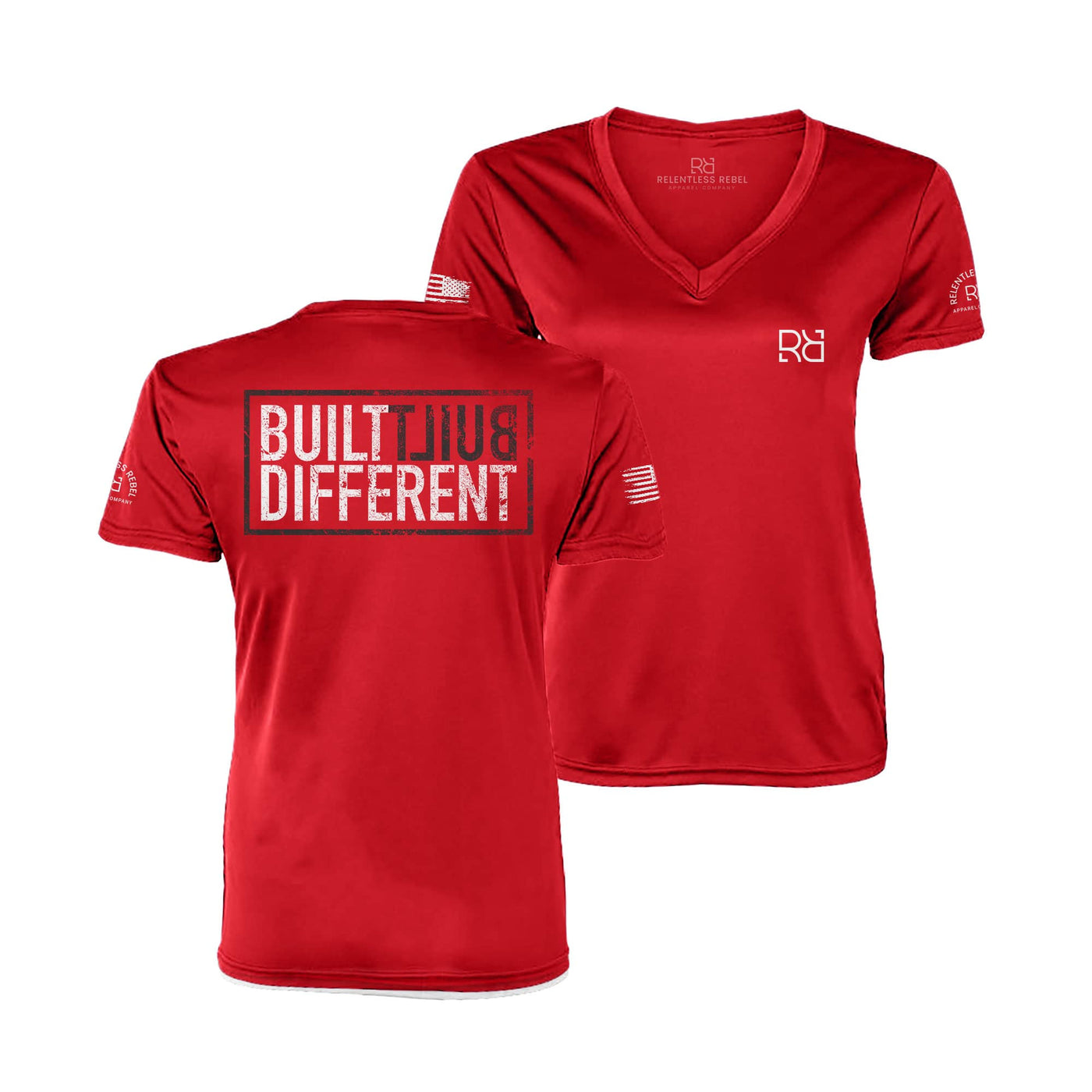 Built Different Rebel Red Women's V-Neck Dry Fit Tee