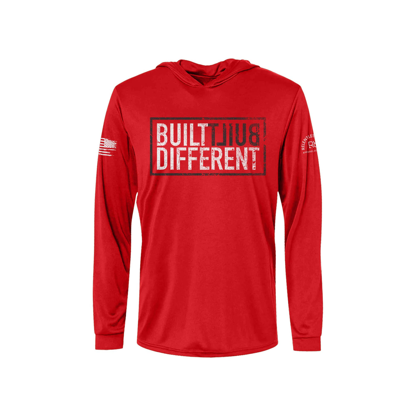 Built Different | Men's Dry Fit Hooded Long Sleeve | UPF50 Rebel Red