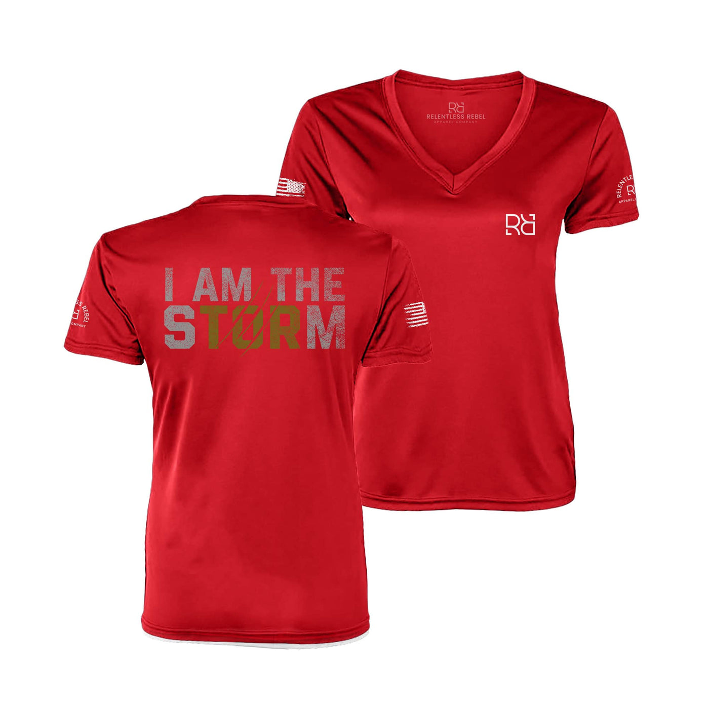 Red I Am The Storm Women's V-Neck Tee