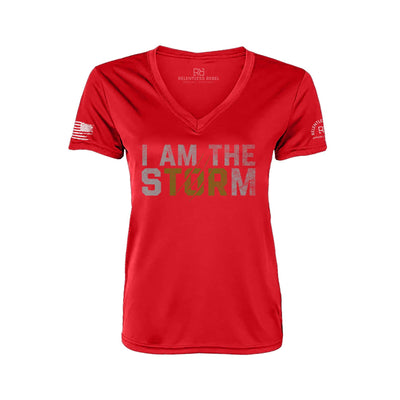 I Am The Storm Rebel Red Women's V-Neck Dry Fit Tee