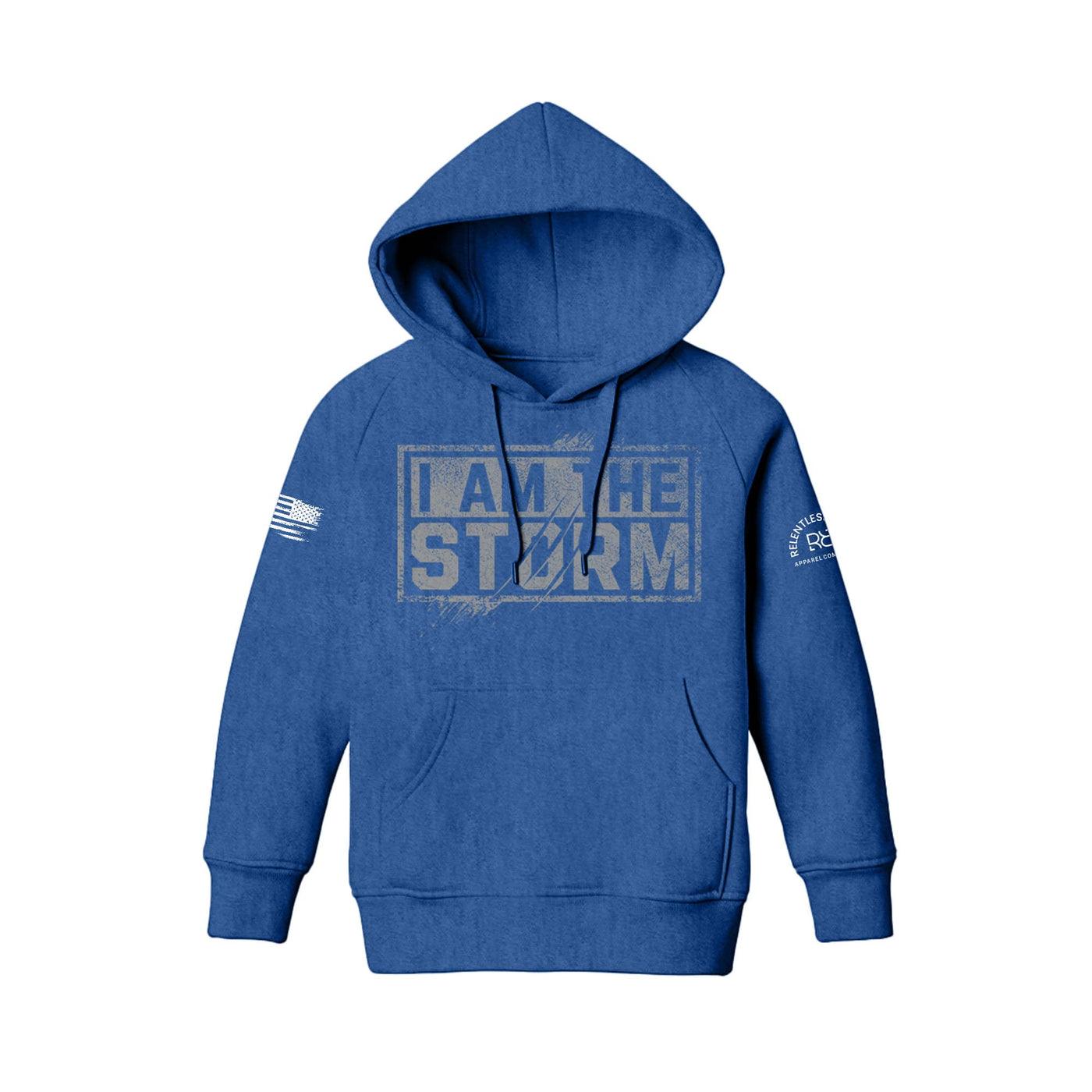 Royal Heather Youth I Am The Storm Front Design Hoodie