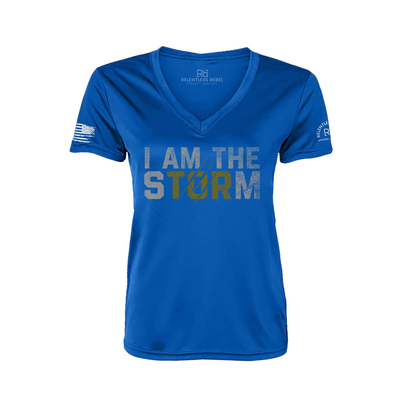 I Am The Storm Royal Women's V-Neck Dry Fit Tee