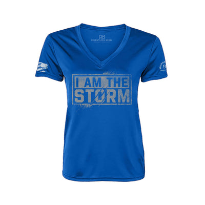 I Am The Storm Royal Women's V-Neck Dry Fit Tee