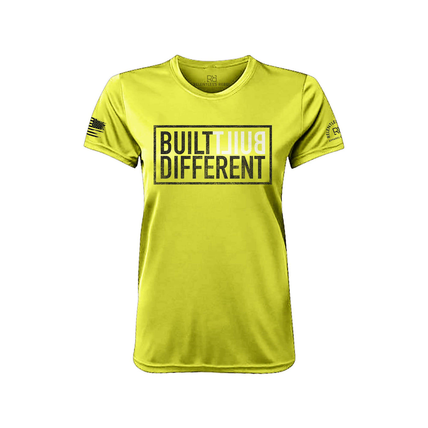 Built Different Front Safety Green Women's Dry Fit Tee