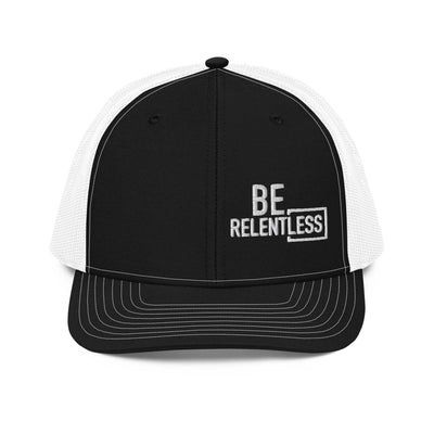 Black and White Be Relentless Embroidered Trucker Cap