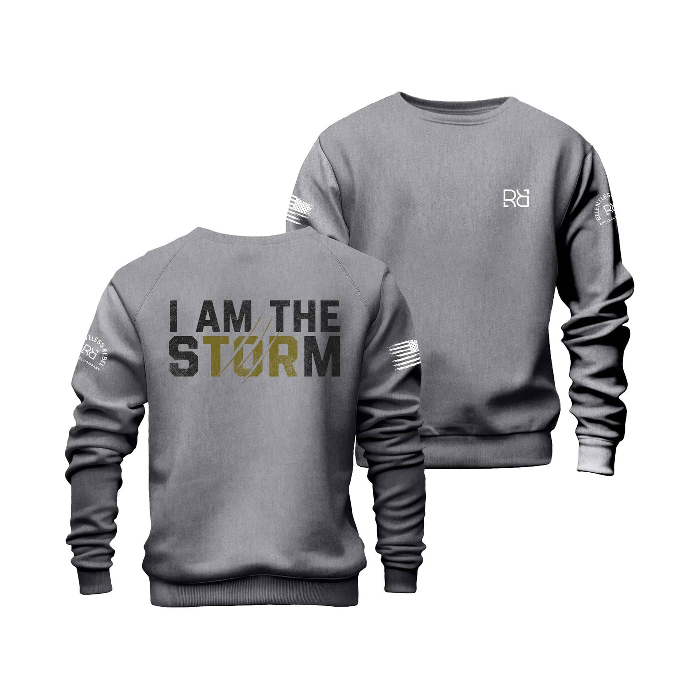 Gunmetal Heather Men's I Am The Storm Back Design Crew Neck Sweatshirt