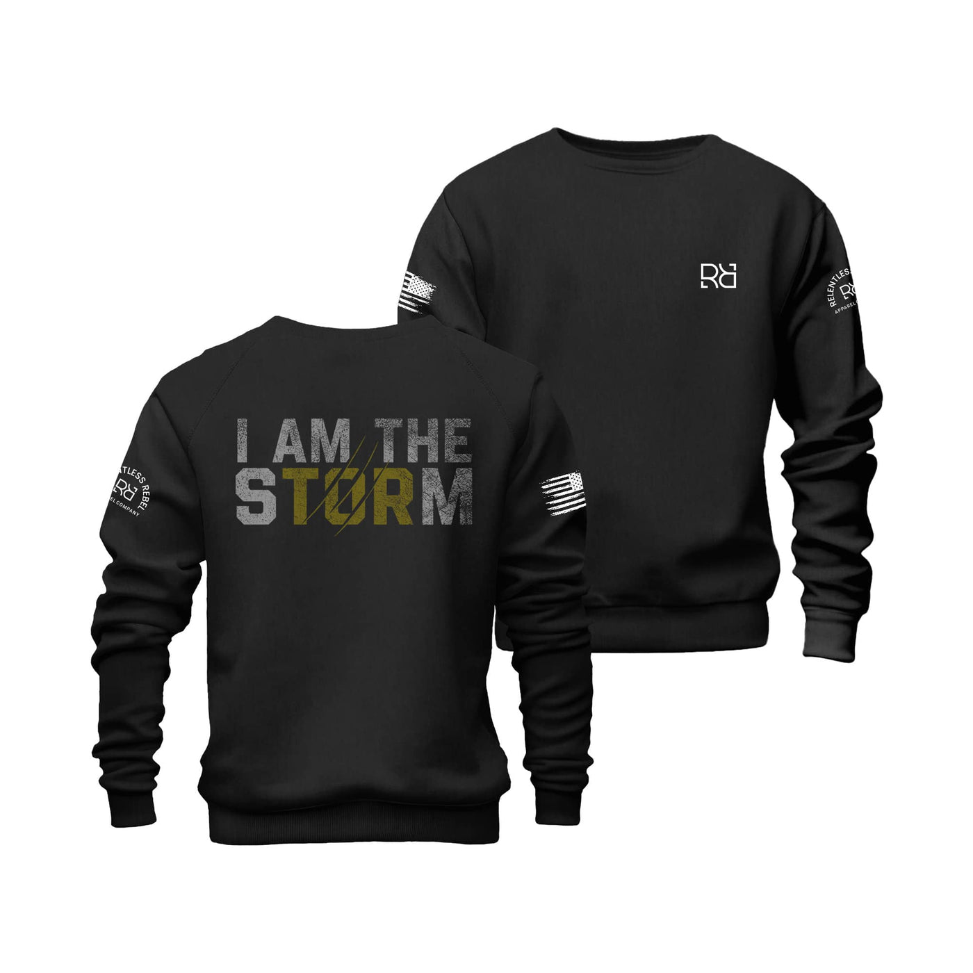 Solid Black Men's I Am The Storm Back Design Crew Neck Sweatshirt