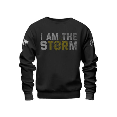 Solid Black Men's I Am The Storm Front Design Crew Neck Sweatshirt
