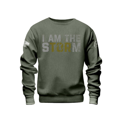 Military Green Men's I Am The Storm Front Design Crew Neck Sweatshirt