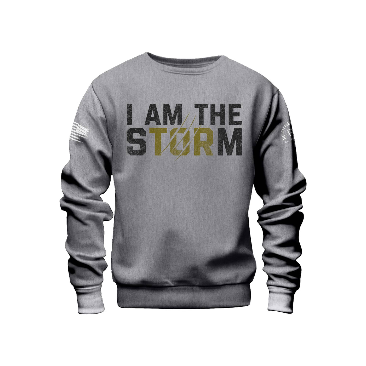 Gunmetal Heather Men's I Am The Storm Front Design Crew Neck Sweatshirt
