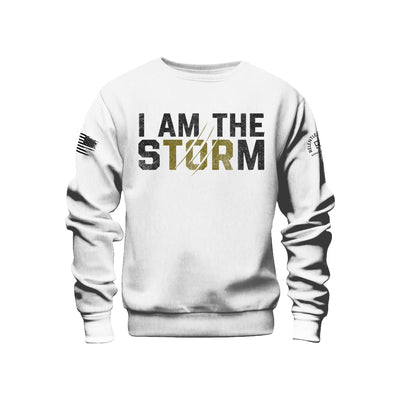 Relentless White Men's I Am The Storm Front Design Crew Neck Sweatshirt