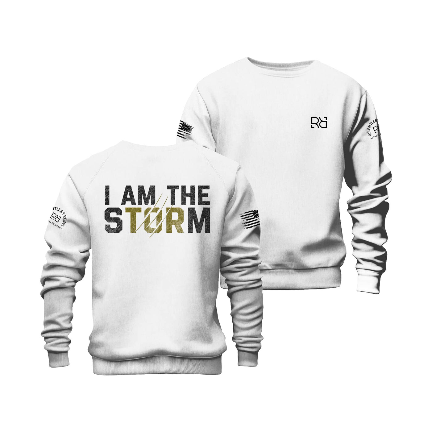 Relentless White Men's I Am The Storm Back Design Crew Neck Sweatshirt