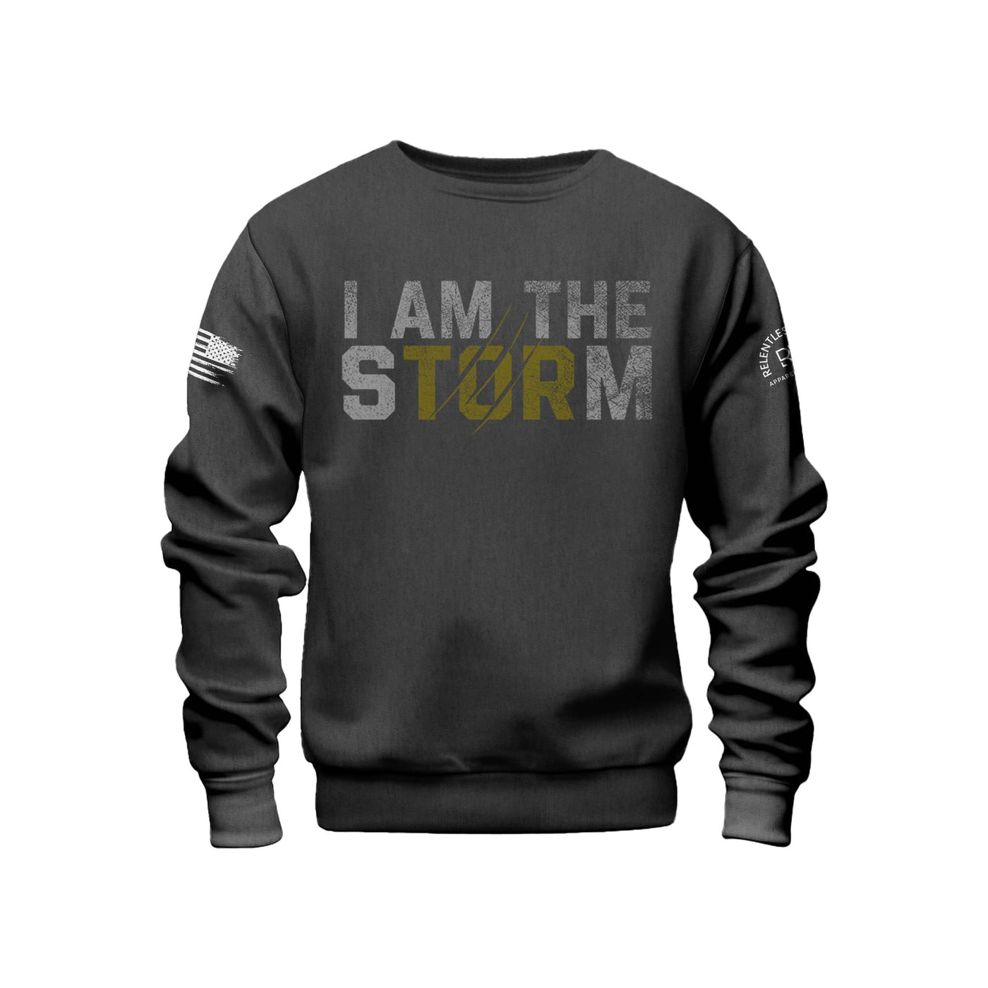 Charcoal Heather Men's I Am The Storm Front Design Crew Neck Sweatshirt