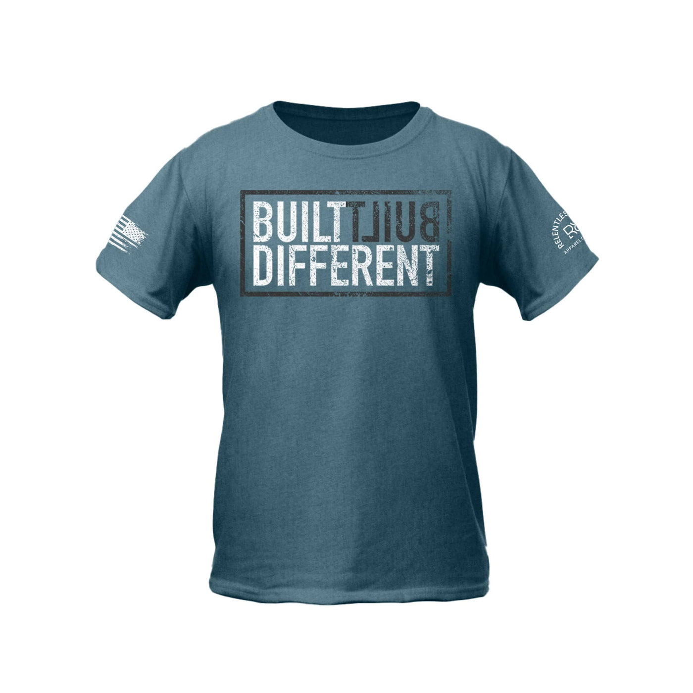 Built Different Youth front design deep teal tee