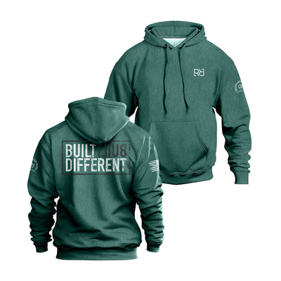 Built Different back design heavyweight teal hoodie