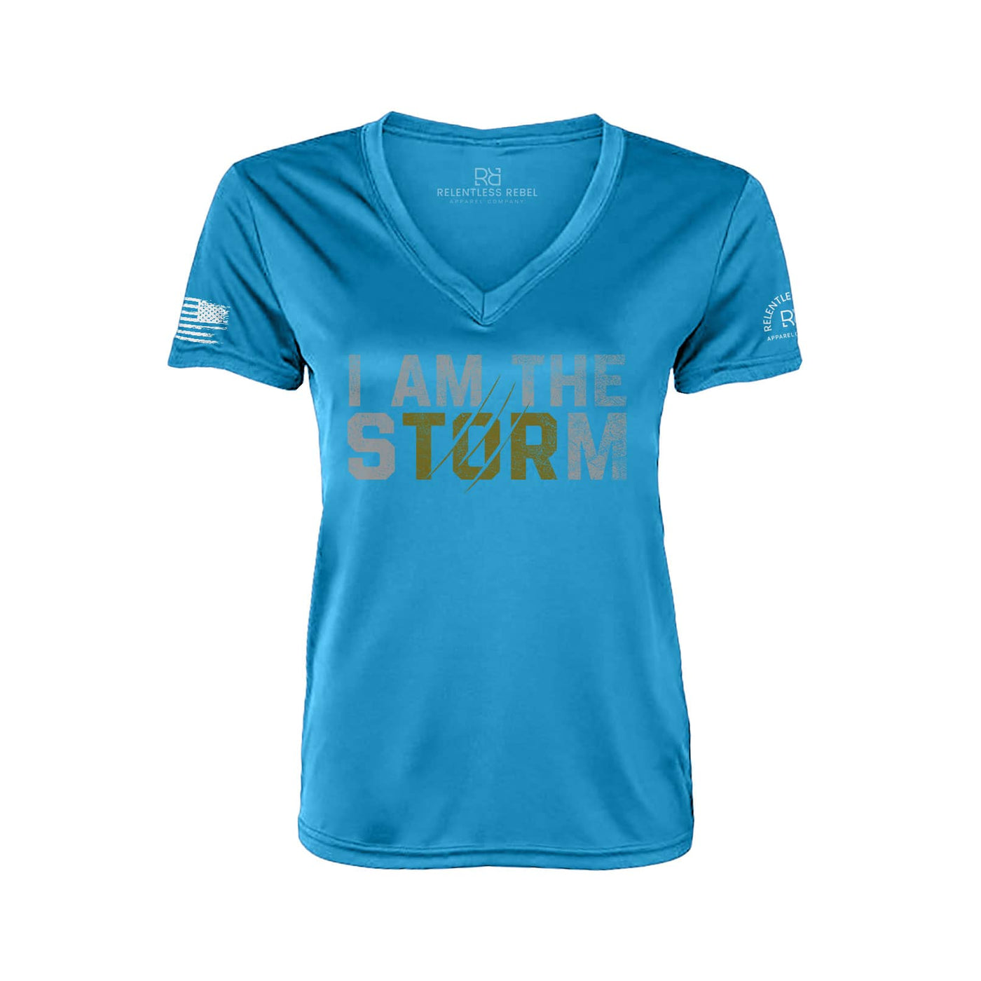 I Am The Storm Turquoise Women's V-Neck Dry Fit Tee