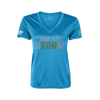 I Am The Storm Turquoise Women's V-Neck Dry Fit Tee