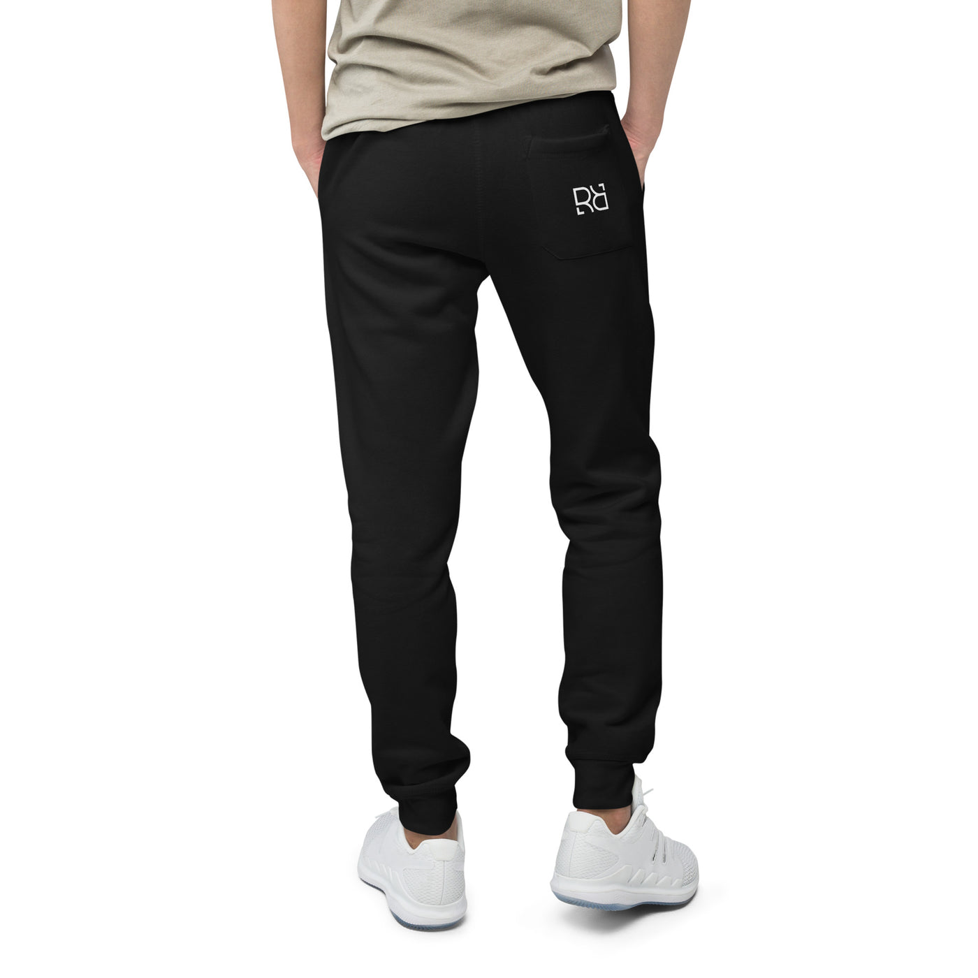 Man wearing Black Built Different leg design joggers with pockets
