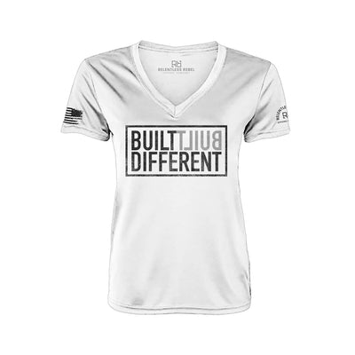 Built Different Relentless White Front Women's V-Neck Dry Fit Tee