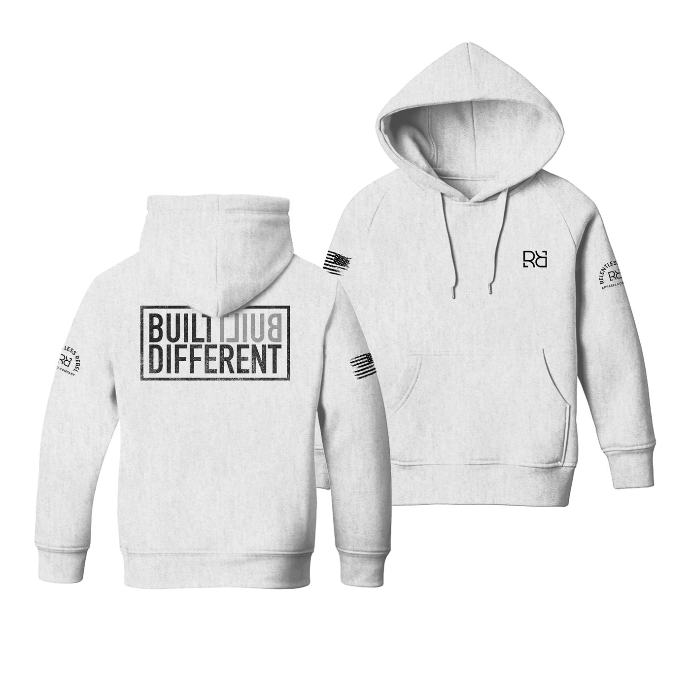 Relentless White Youth Built Different Back Design Hoodie