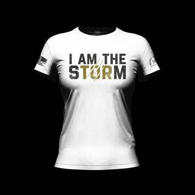 Relentless White Women's I Am The Storm Front Design Tee