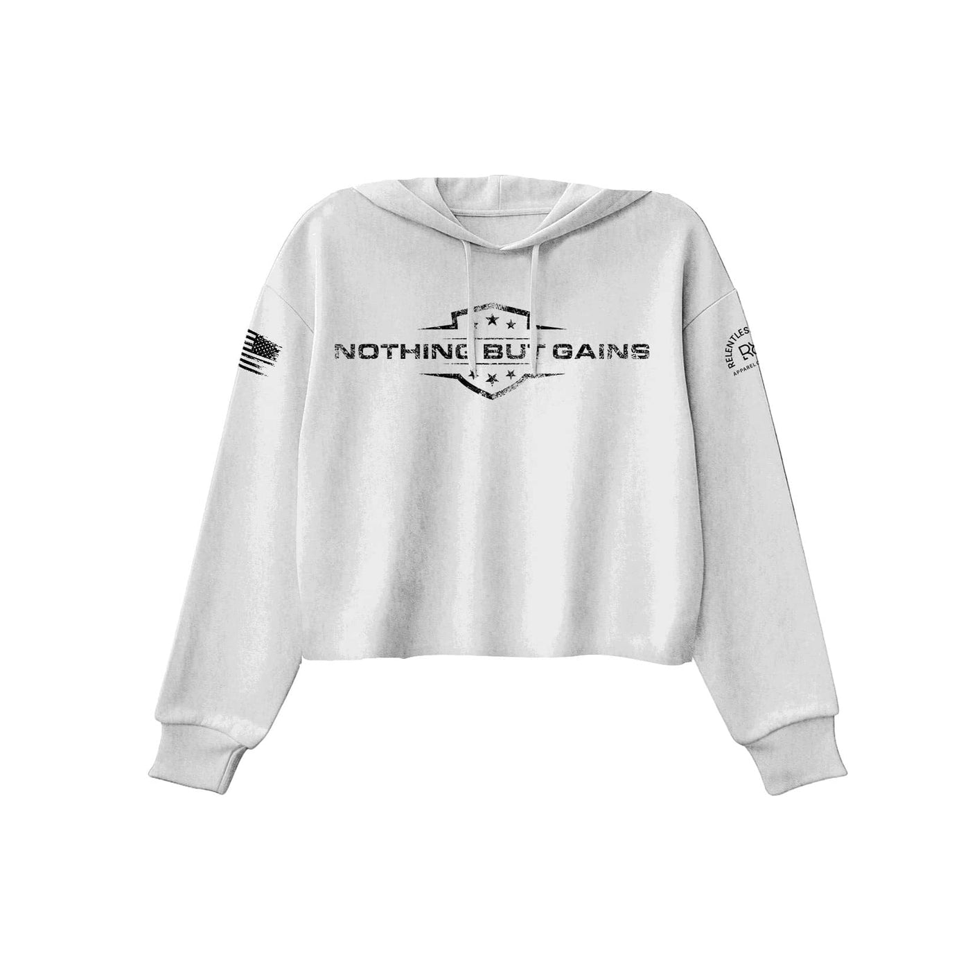 Relentless White Women's Nothing but Gains Front Design Cropped Hoodie