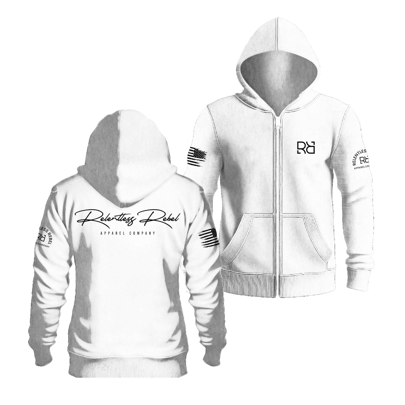 Relentless White Relentless Rebel Apparel Zip Up Hoodie