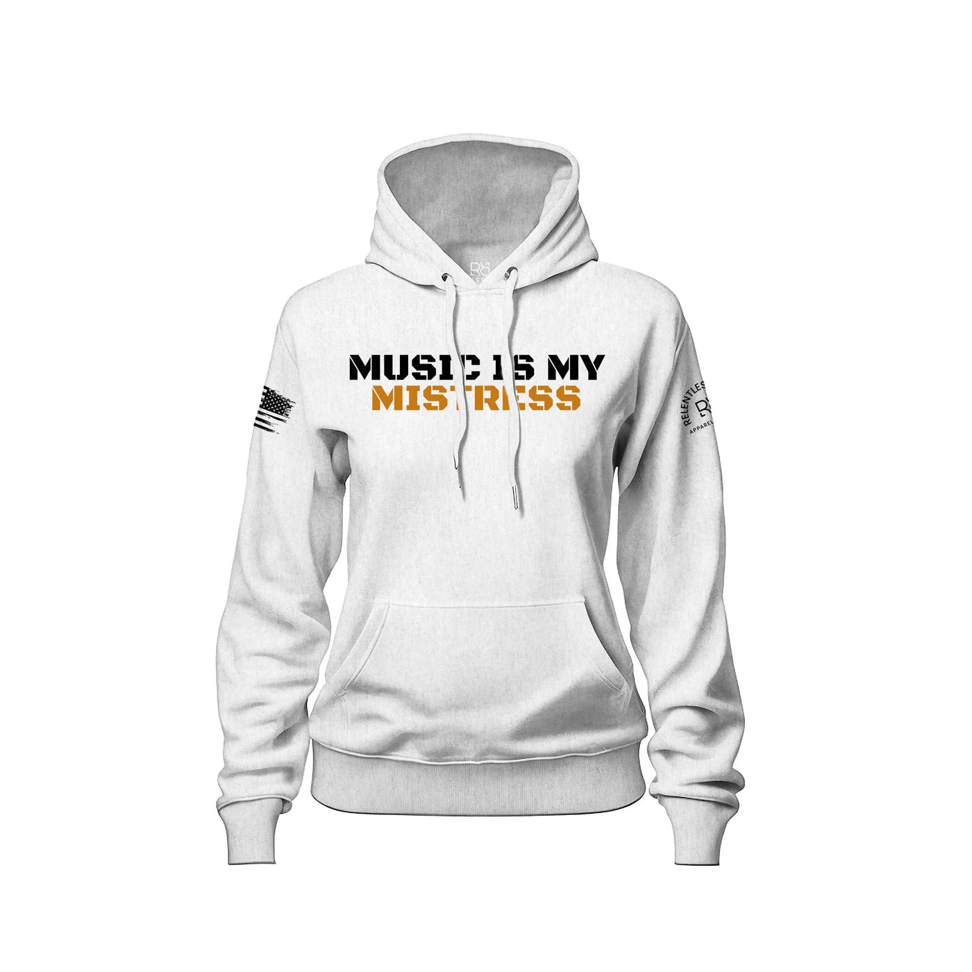 Relentless White Women's Music Is My Mistress Front Design Hoodie