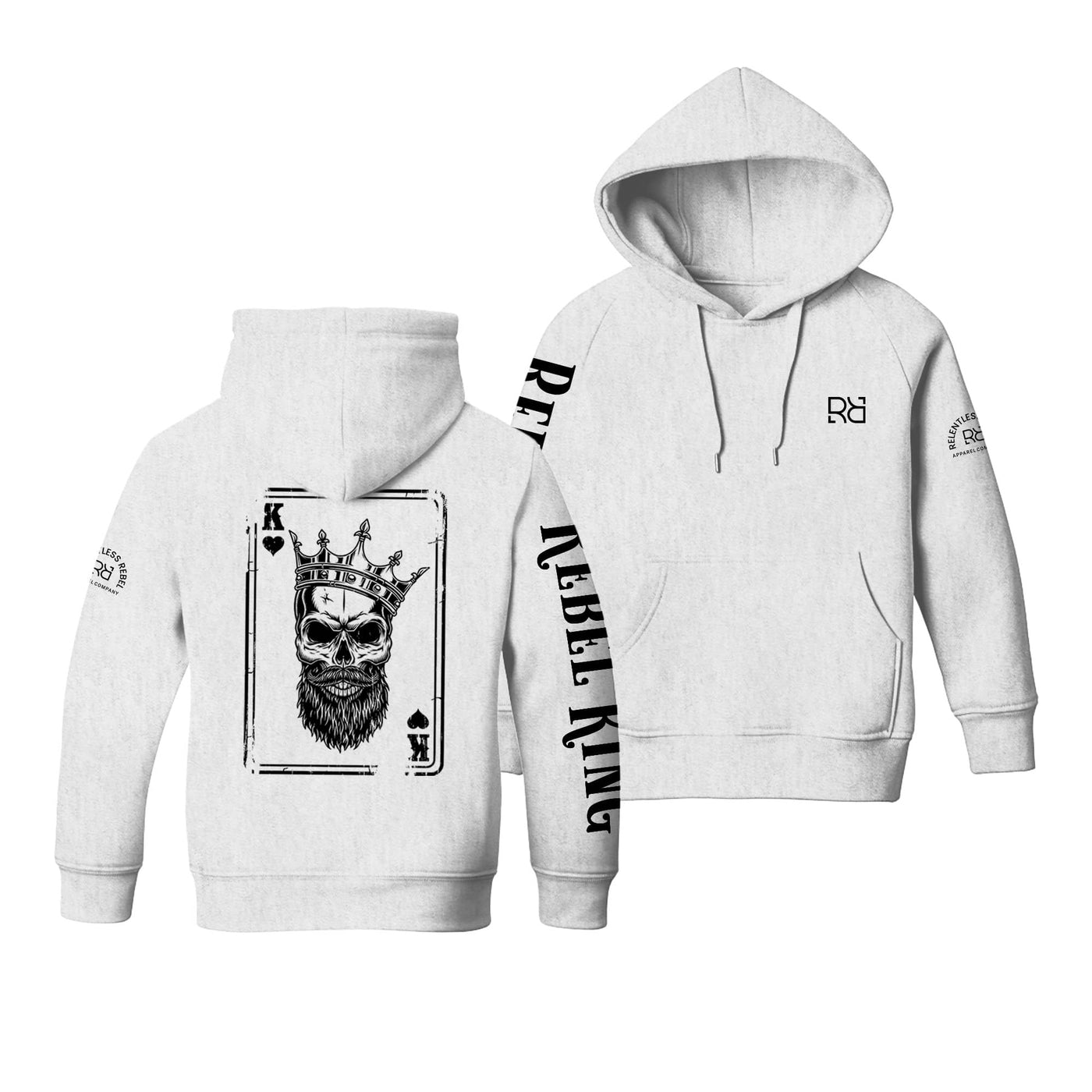 Relentless White Youth Rebel King - Ace Sleeve and Back Design Hoodie