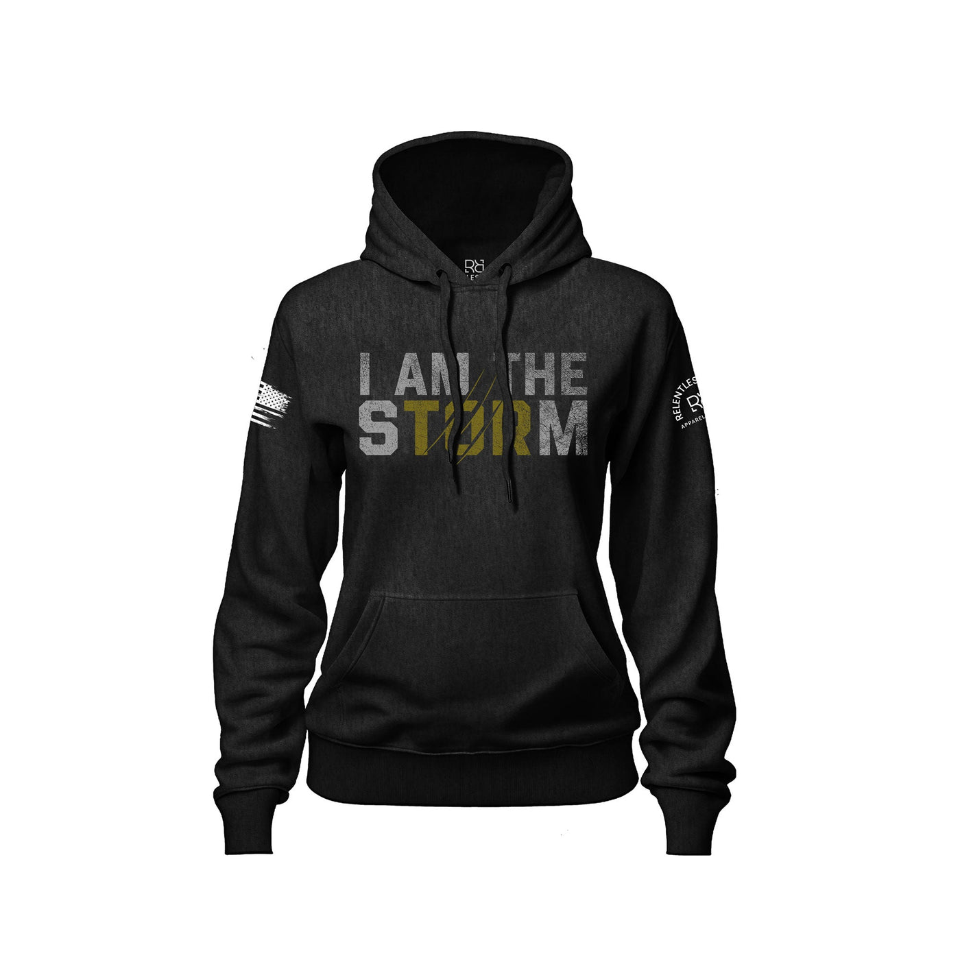 Solid Black Women's I Am The Storm Front Design Hoodie
