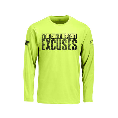 Safety Green long-sleeve shirt with motivational text on a white background