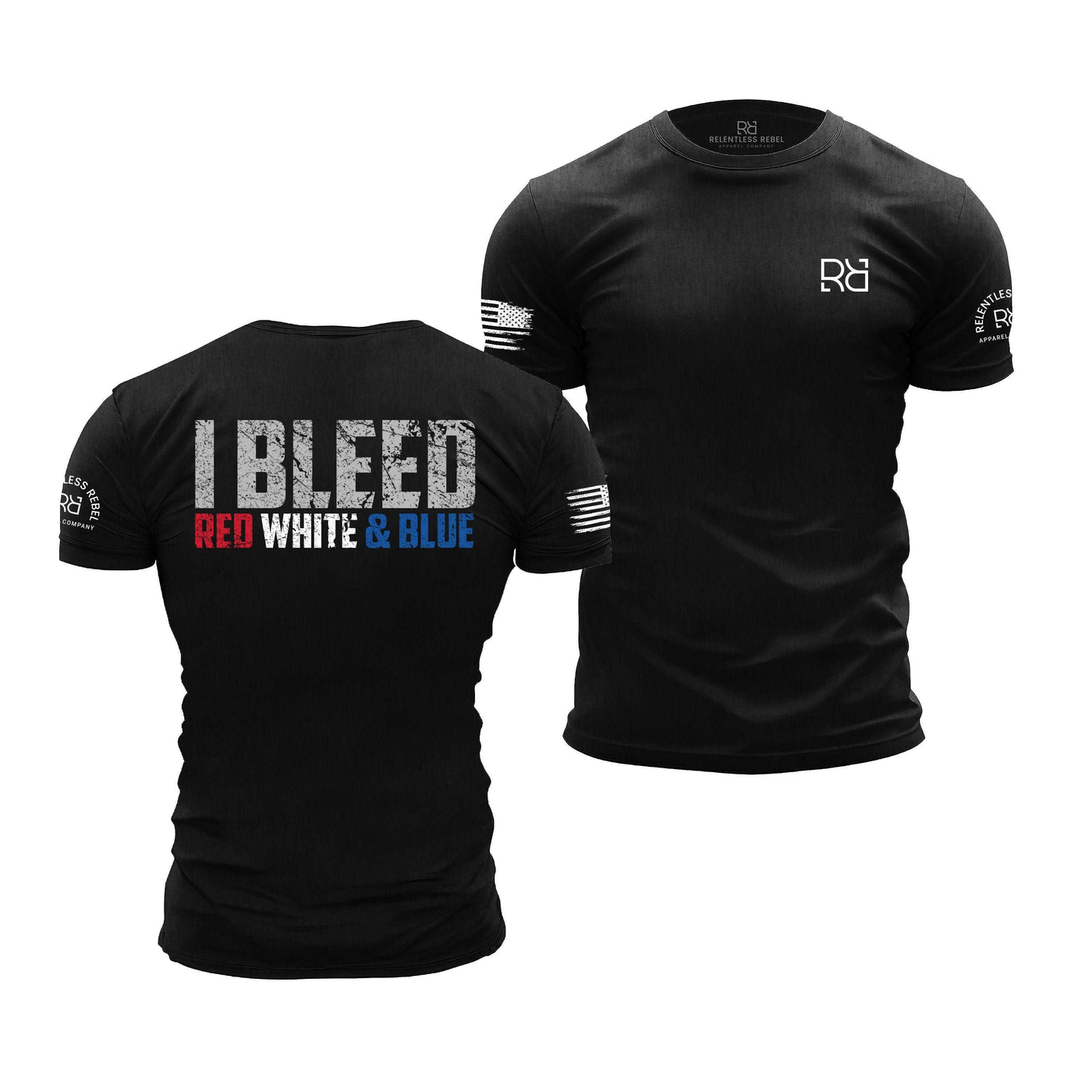 Solid Black Men's I Bleed Red White & Blue Back Design Tee