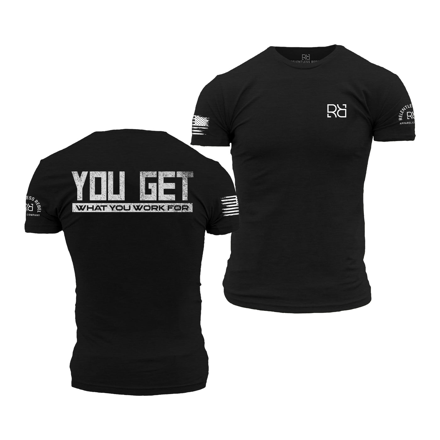 Solid Black Men's You Get What You Work For Back Design Tee