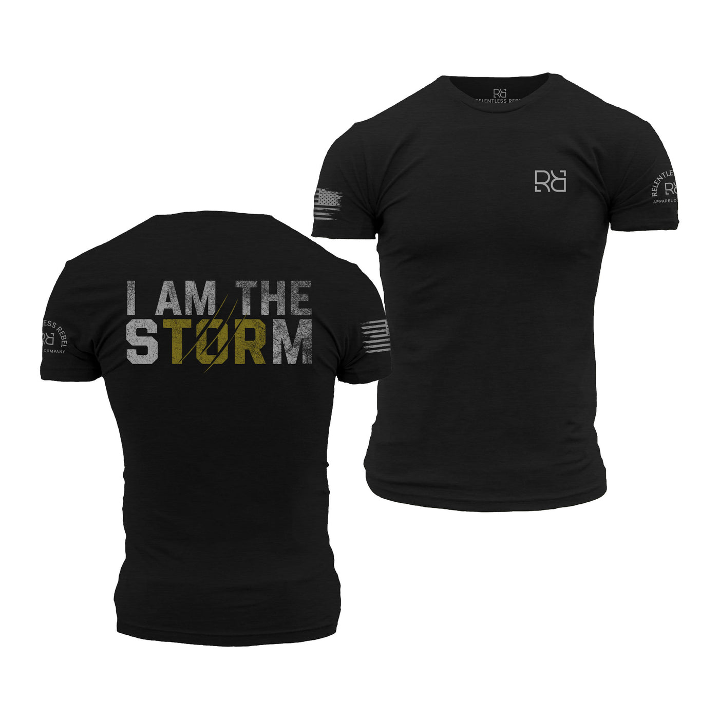 Solid Black Men's I Am The Storm Back Design Tee
