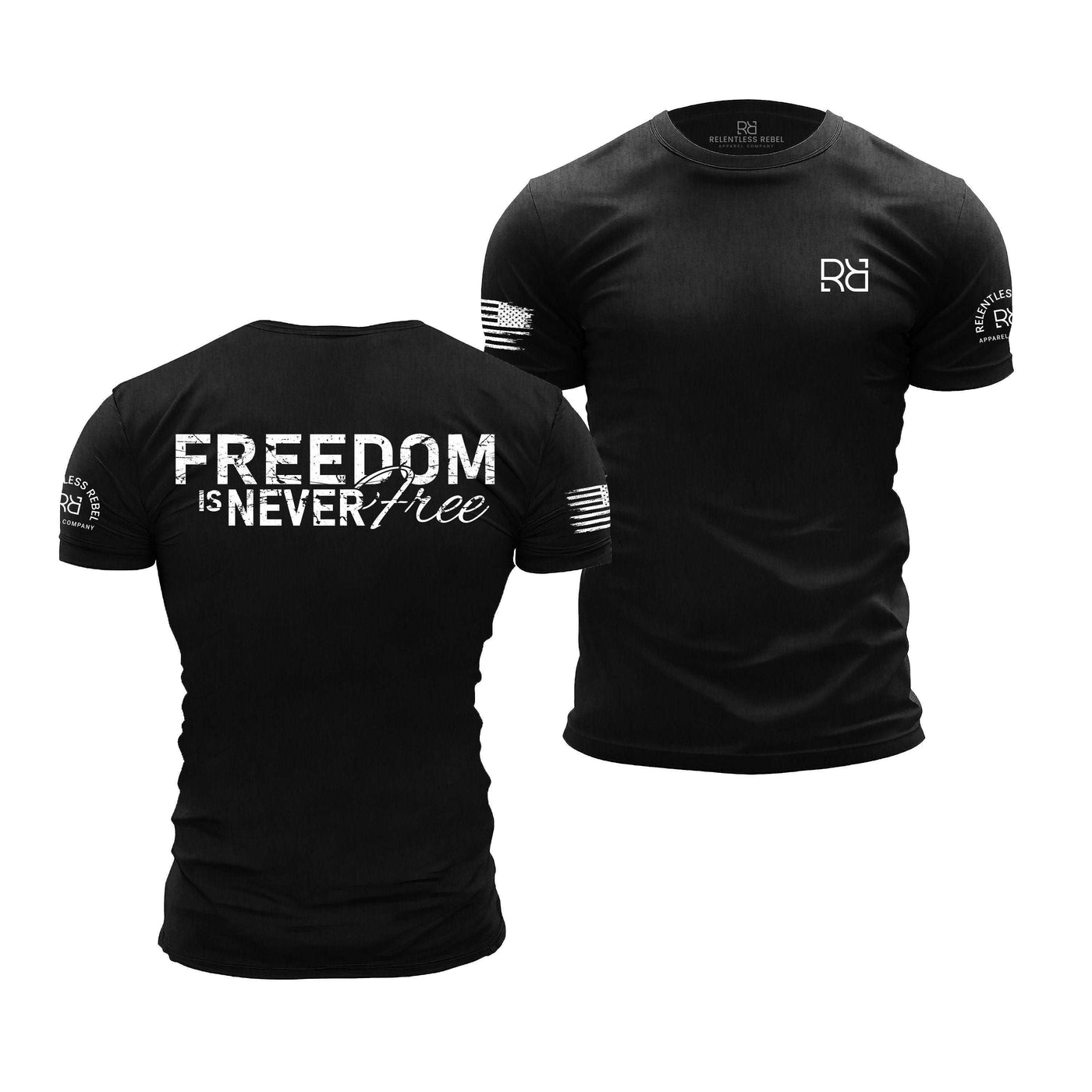Solid Black Men's Freedom Is Never Free Back Design Tee