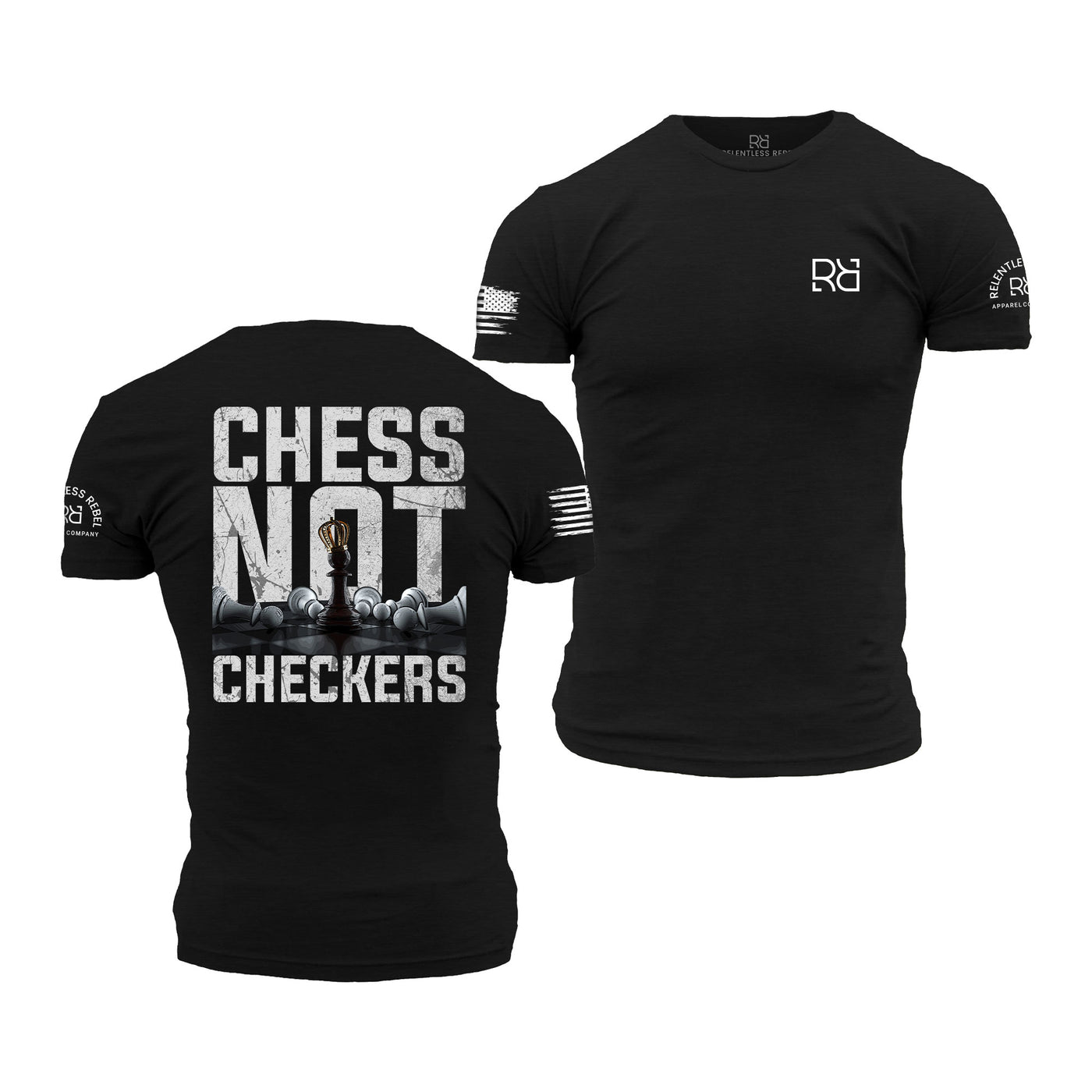 Solid Black Men's Chess Not Checkers Back Design Tee