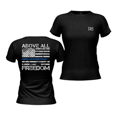 Solid Black Women's Above All Freedom Back Design Tee