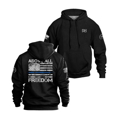 Solid Black Men's Above All Freedom Back Design Hoodie