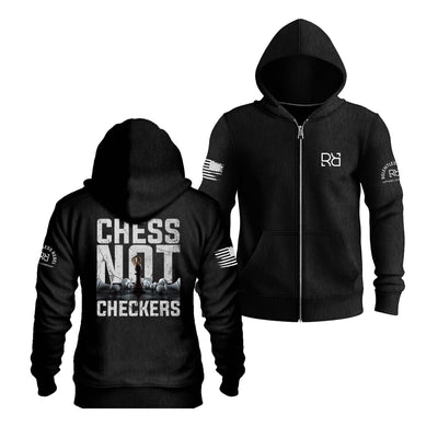 Solid Black Chess Not Checkers Back Design Zip Up Hoodie