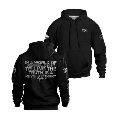 Solid Black Men's In a World of Universal Deceit... Back Design Hoodie