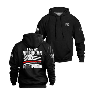 Solid Black Men's I Am An American Loud and Proud Back Design Hoodie